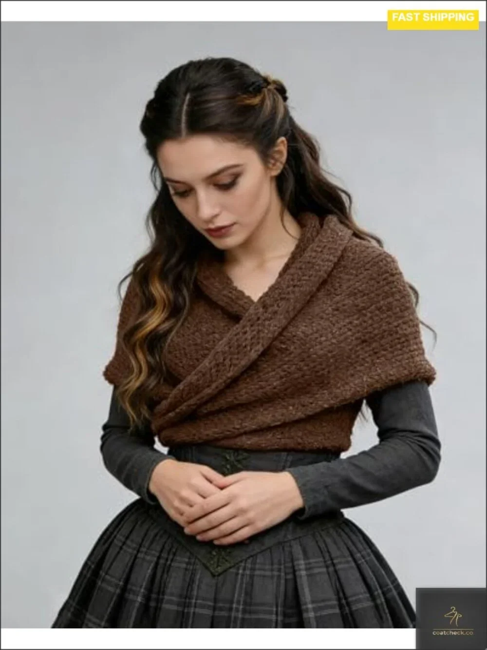 Women's Knitted Sontag Shawl Triangle Wrap Sweater Medieval Celtic